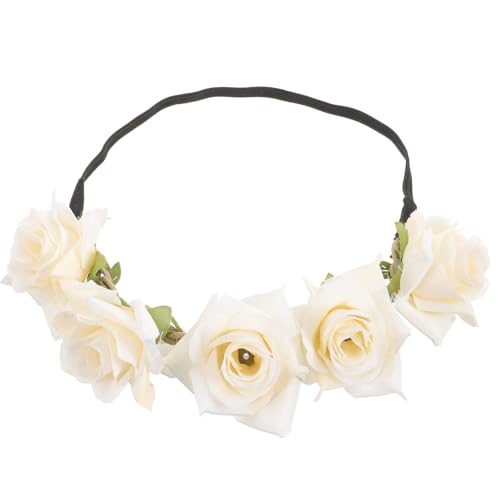STAHAD Bandeau Couronne de Roses Artificielles pour Cheveux, Guirlande de Fleurs Bohème Chic, 2 Mètres, Accessoire Photo, Mariage et Vacances