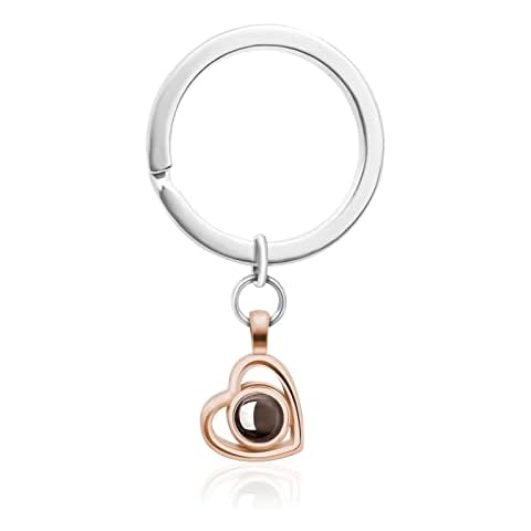Custom Photo Projection Keychain Personalised Picture Keyring Heart Projection Pendant, I Love You in 100 Languages Projector Keyring Romantic Love Memory Gifts for Women Girlfriend Her (Rose gold) Cover