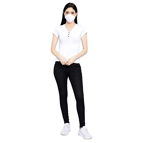 Image of Women Solid Slim Fit Henley V-Neck Button Front Short Sleeve Casual Cotton Top