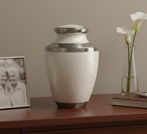 eSplanade Urne Funéraire en Métal Design Meenakari | Pot pour Cendres de Taille Normale | Ivoire - 25,4 cm