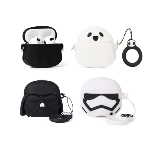 - Custodia protettiva per auricolari AirPods di terza generazione 2022 custodia silicone con simpatico design in stile cartone animato per 3 con moschettone GTBK+WT+