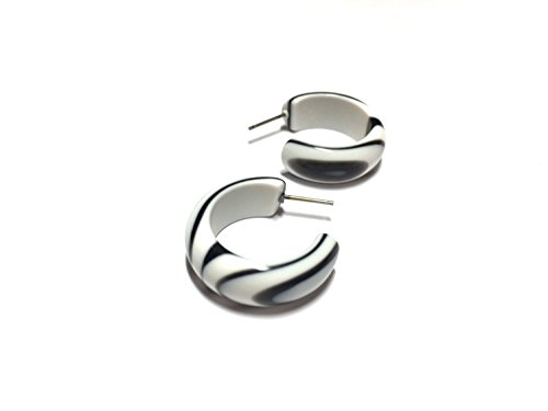 Black & White Striped Small Acrylic Hoop Earrings2