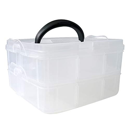 AIFAIFA Clear Storage Box for Nail Art Kit Organizer, Two Layer with Dividers