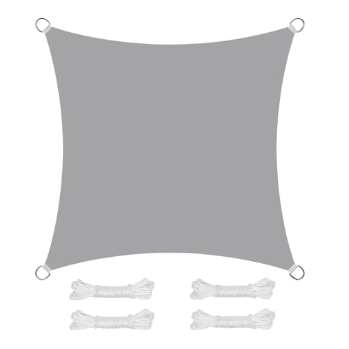 Tenda parasole, impermeabile, 3 x 3 m, grigia, rettangolare, per esterni, per pergola e patio, tenda parasole resistente con blocco UV e corde, ideale per giardino, cortile, vasca idromassaggio