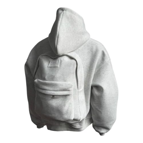 Backpack Hoodie for Men, Hoodie with Built in Book Bag, Creative Zippers Hoodies Sweater Lightweight with Pockets
