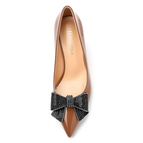 Image of Heels for Women Closed Patent Pointed Toe Bow Pumps Slip on Kitten Low Heels Wedding Party Dress Office Shoes 2.5Inch