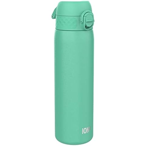 ION8 Steel Water Bottle, 600 ml/20 oz, Leak Proof, Easy to Open, Secure Lock, Dishwasher Safe, Flip Cover, Fits Cup Holders, Carry Handle, Durable, Scratch Resistant, Carbon Neutral, Teal Green Cover
