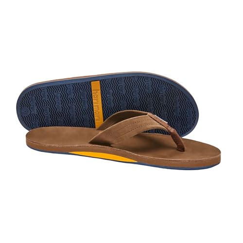 Image of Hari Mari- Fields- Men's Nubuck Leather Flip Flops with Colorful Outsole- No Break Ins, Firm Arch Support, Soft Squeeze Eva Midsole and Beveled Edge to Reduce Tripping