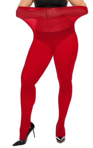 Image of DUCMODA Plus Size Tights for Women, Ultra Soft Solid Color Semi-Opaque Pantyhose, Nylon High Waist Stockings 1X 2X 3X 4X