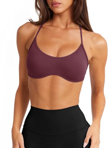 LASLULU Womens Sports Bra Sexy Y Back Padded Racerback Spaghetti Strap Scoop Neck Workout Yoga Gym Athletic Bras Tops Fitness Clothes Activewear Going Out Tops (Burgundy Large)