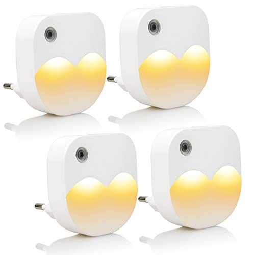 Preisvergleich Produktbild KWOKWEI 4er-Set LED Nachtlicht, Energiesparend Nachtlampe mit Dämmerungssensor, Dimmbares Nachtlicht Steckdose mit Helligkeitssensor, Warmweiß Orientierungslicht für Kinderzimmer, Schlafzimmer, Küche