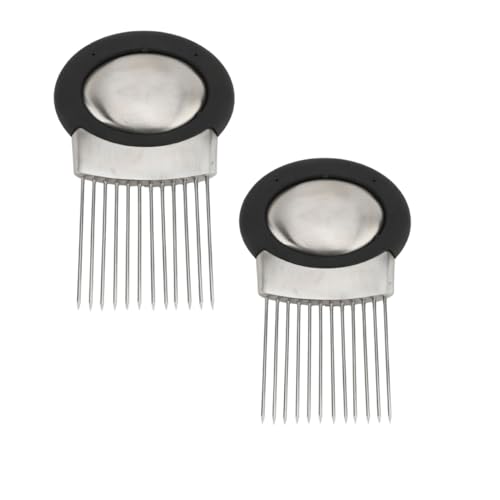 2 soportes para cebolla para rebanar, herramienta auxiliar ergonómica multiusos para cortar cebolla de acero inoxidable para carne, patata, tomate, carne, limón