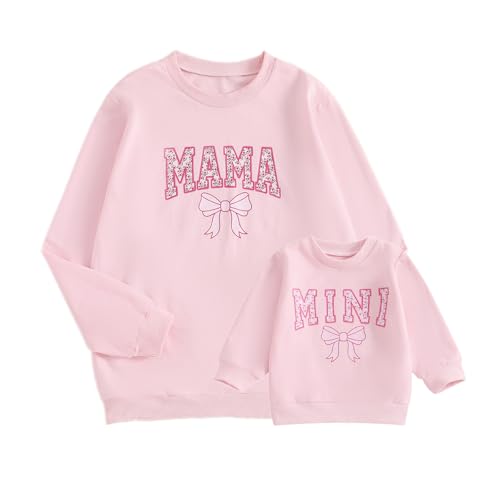 Image of ZAXARRA Mommy and Me Matching Outfits Long Sleeve Crewneck Pullover Tops Mama Sweatshirt Mama and Mini Clothes