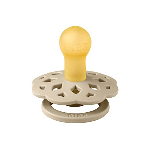 Image of BIBS Pacifiers - Boheme Collection | BPA-Free Baby Pacifier | Made in Denmark | Set of 2 Vanilla /Peach Color Premium Soothers | Size 0-6 Months | Natural Rubber Latex | Size 1 | BPA-Free | Made in Denmark | High Nipple Acceptance | Airflow Holes | Comfort Shield