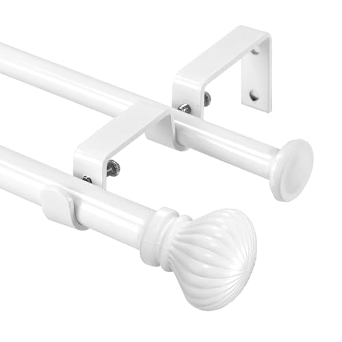 Urbanest Fluted Ball Adjustable Double Drapery Curtain Rod Set, 5/8