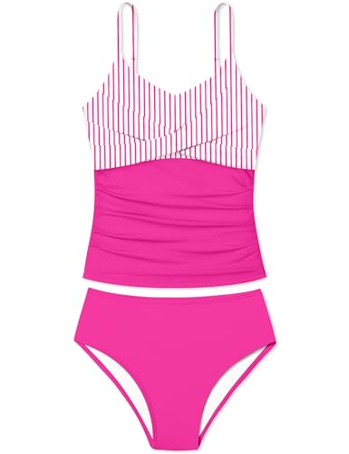 Image of Girls Swimsuit 2 Piece Bathing Suit Criss Cross Ruched Girl Tankini Sets Printed Girls' Swimwear for 9-18 Years
