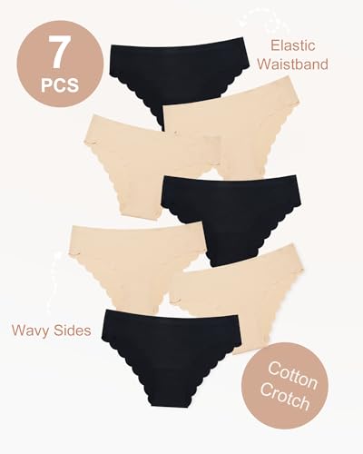 Image of LEVAO Seamless Underwear for Women No Show Ice Silk Bikini Breathable Hipster Wavy Sides Invisibles Panties 7 Pack S-XL