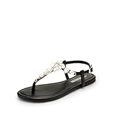 DREAM PAIRS Flat Sandals for Women Dressy Rhinestone T-Strap Thong Flat Sandals for Summers Dress Beach,Size 8.5,Black,SDFS2405W