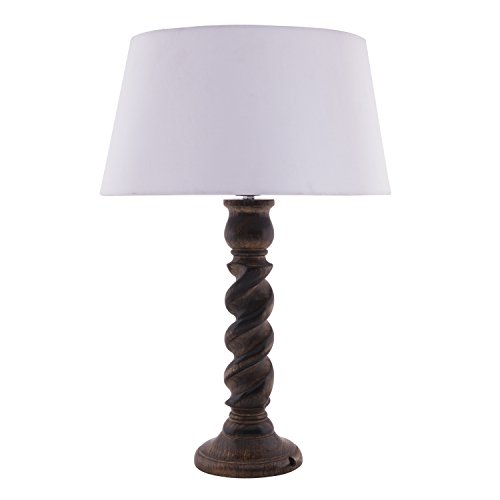 Image of Homesake Classic Twister Wooden Table Lamp with Fabric Shade | Handcrafted Bedside Lamp with E27 Holder| Bulb Included |Warm Light Night Lamp for Bedroom, Living Room, Study & Home Decor, White