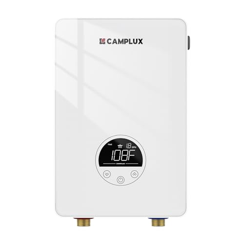 CAMPLUX Tankless Water Heater Electric 6kW at 240 Volts, Point of Use Instant Hot Water Heater CSA Approved with Temperature Display, Under Sink Self Modulating Technology, White
