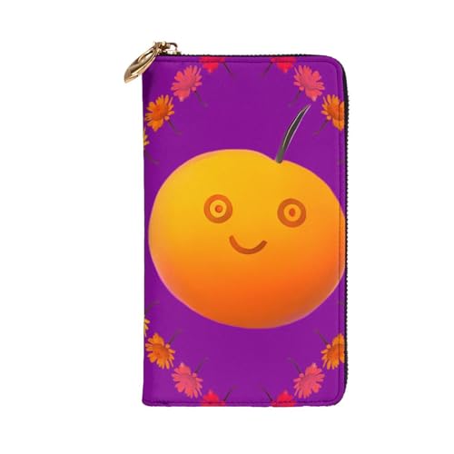 Smiley Orange Prints Leather Long Clutch Wallet for Fashionable Girls and Women - Durable, Stylish, and Functional, Black, One Size2