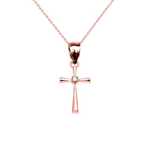 Religious Jewelry by FDJ 14K Rose Gold Diamond Solitaire Accent Cross Pendant Necklace - 20
