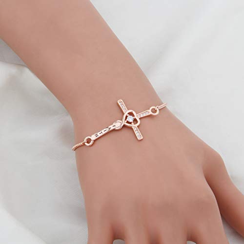 Wusuaned Faith Cross Adjustable Slider Bracelet Christian Bracelet Religious Jewelry Gift For Her (Faith Slider Rose Gold) #TOP6