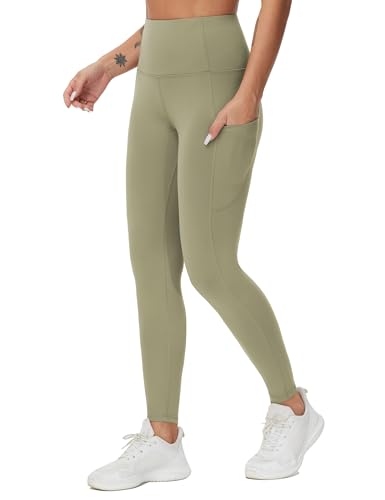 Image of THE GYM PEOPLE Thick High Waist Yoga Pants with Pockets, Tummy Control Workout Running Yoga Leggings for Women