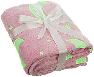 Wicked Gizmos Glow in the Dark Fluffy Throw Over in Soft and Plush Faux-Fur Microfibre Fleece Finish for Bed, Sofa or Couch (Moon & Stars Pink)