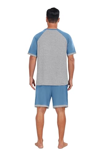 Image of Mens Pajamas Set Lightweight Summer Pjs Sleepwear Soft Comfy Short Sleeve Loungewear With Pocket (S-4X)
