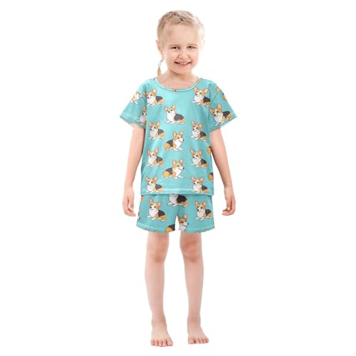 ALAZA Hipster Puppy Dog Blue Pajamas Short Sleeve 2 Piece Sleepwear Top and Bottom Pajama Set Unisex3