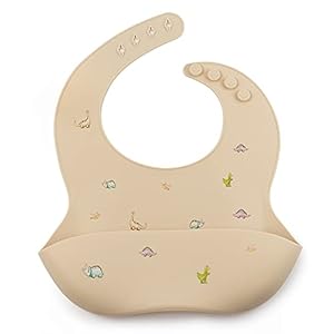 J.Børn Baby Silicone Bib | 4 Adjustable Sizes | 100% BPA-Free Food-Grade Silicone | Deep Front Pockets | Easy Clean…