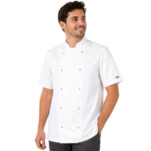BWOLF Nozomi Veste de cuisine unisexe pour femme Noir/blanc Vêtements de cuisine professionnels Uniforme à manches courtes, Blanc1, L