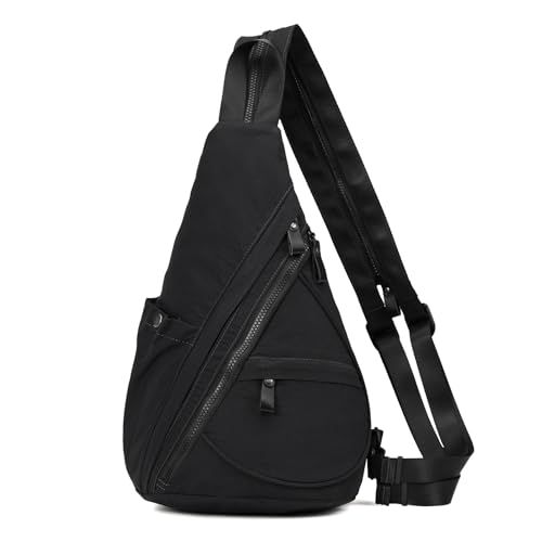 KL928 Crossbody Sling Backpack Nylon Cross Body Bag Travel Hiking Shoulder Bags Daypack Rucksack Unisex (Black) 6881-2-black