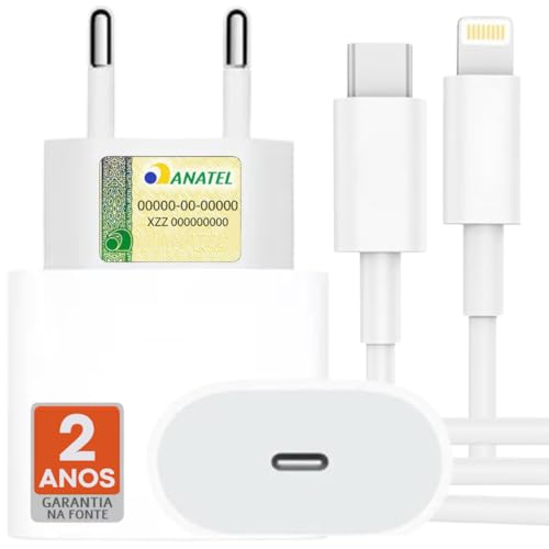 Carregador Turbo 25W p/iPhone, Cabo Usb-C-Lightning + Fonte Carregador Rápido, Compatível c/iPhone X