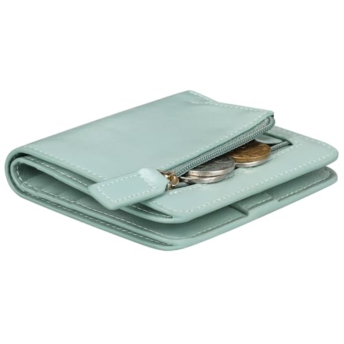 Image of Itslife Women's Rfid Blocking Small Compact Bifold Leather Pocket Wallet Ladies Mini Purse with id Window (Waxed Light Green)