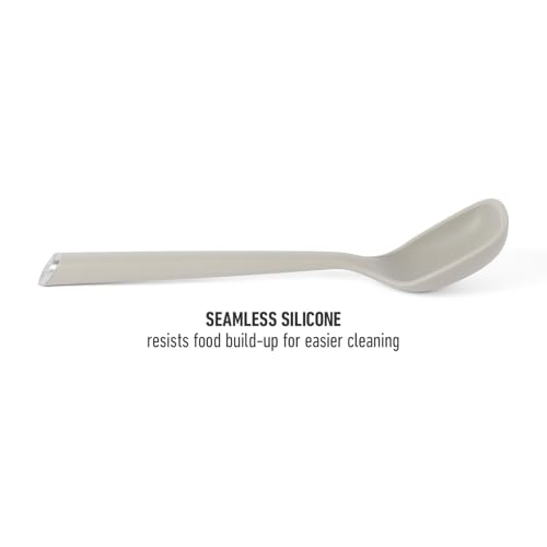 Image of Calphalon Edge Silicone Spoon, Silicone Cooking Spoon with Reinforced Core, Flexible Heat-Resistant Nonstick-Safe Kitchen Spoon for Stirring, Mixing & Serving, Taupe