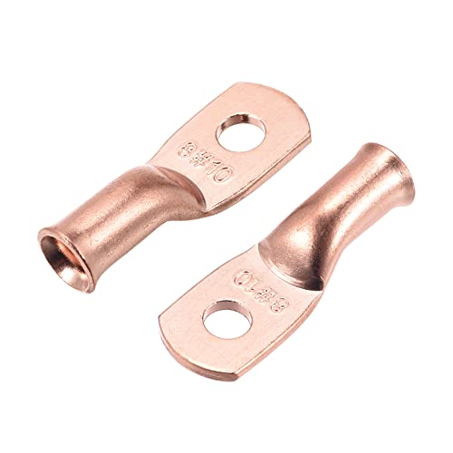 MECCANIXITY Battery Cable Ends 0.2 inch 8 AWG Tubular Ring Terminals Closed End Crimp Connectors Bare Copper Eyelet 10 Pcs