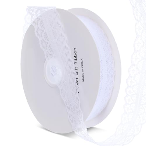 YBEATY レースリボン ワイドレース生地 ヴィンテージパターン ロールリボン フラワー フローラルデザイン DIY クラフト デコレーション ソーイング ラッピング ダイアリー 手芸 ブライダル ウェディング 誕生日パーティー用 (ホワイト)