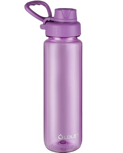 OLDLEY 32 oz Water Bottle, Sports Tritan Water Bottle with Carry Handle and Spout Lid, Leakproof & BPA Free Large Water Bottles for Home,Travel, School, Outdoors, Gym,Dark Purple
