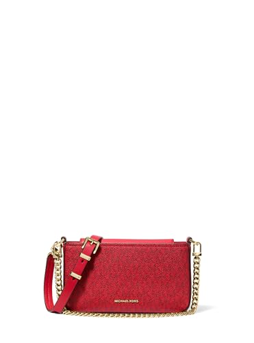 Michael Kors Bryant Small Convertible Crossbody Bag Gold-Tone Hardware/Tonal MK Signature Coated Twill/Crimson Multi