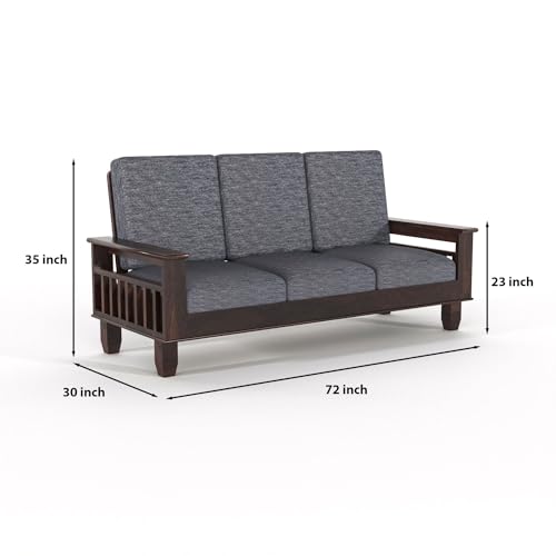 Image of Sheesham Wood 5 Seater Cushioned Sofa Set 3+1+1 Sofa Set | Wooden Sofa for Living Room, Home (PG- Walnut Finish)