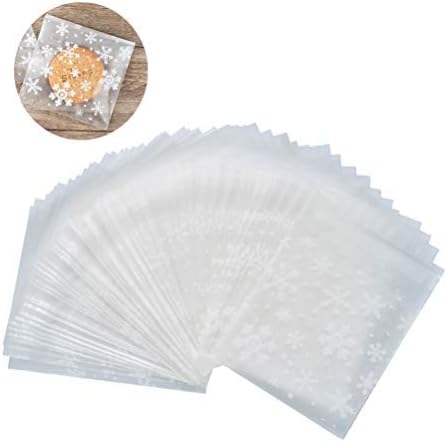 Clear Cellophane Bags 4x4 inch Resealable for Treat Candy Cookie Party Favor Bags,White Snow Pattern,Pack of 200