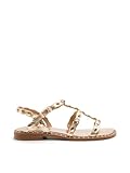 Sandalo piatto in pelle oro con dettagli borchie
