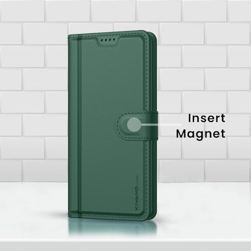 Image of KIVANO LUXE Compatible for Vivo T2 Pro 5G / IQOO Z7 Pro 5G Luxury Handmade Leather Magnetic Flip Folio Case | Card Holder & Kickstand | Slim Protective Cover | Unisex - Green
