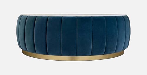 Image of Modern Round Coffee Table | Solid Wood Base with Upholstered Design and Marble Top | Stylish Center Table for Living Room