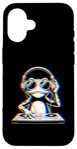 Funny Frog DJ With Headphones and Turntable Custodia per iPhone 16