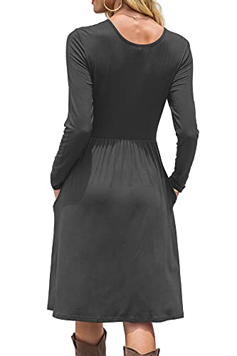 Image of DB MOON Women Casual Long Sleeve Dresses Empire Waist Knee Length Loose Dress with Pockets