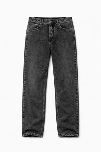 Buy Men's Wide Leg Jeans, Charcoal Grey Acid Wash Denim, Relaxed