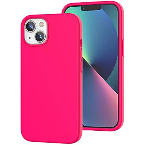 K TOMOTO Compatible with iPhone 13 Case, [Drop Protection] [Anti-Scratch] Shockproof Liquid Silicone Anti-Fingerprint Cover with Microfiber Lining Phone Case for iPhone 13 6.1" (2021), Hot Pink Cover